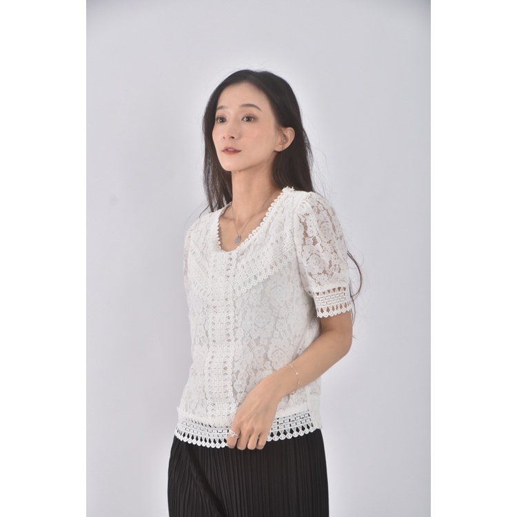 (M) vanilla韓牌蕾絲白色短袖上衣二手衣, , large