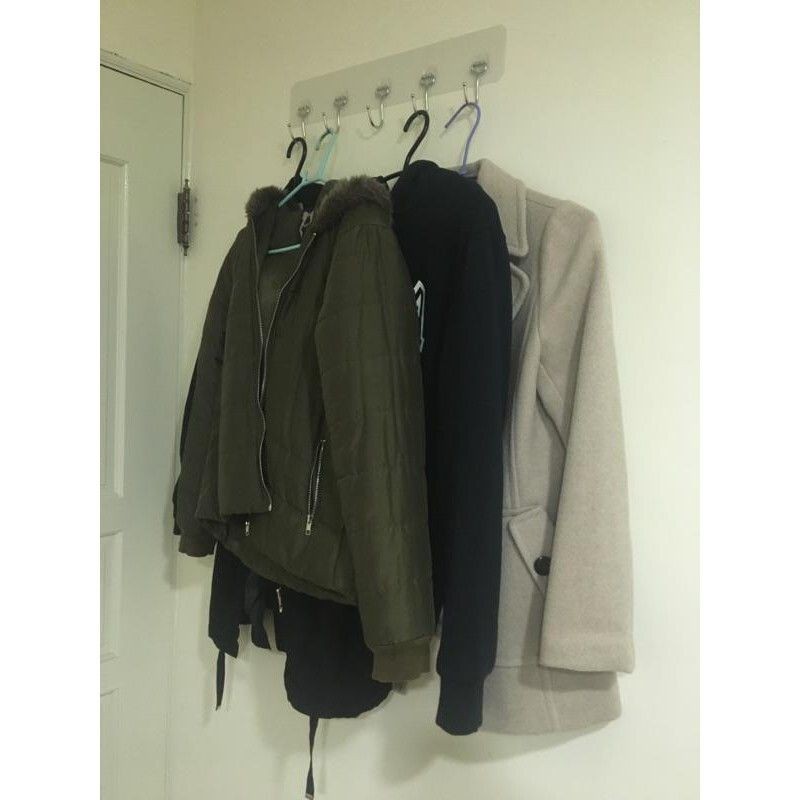 [熊好貼國際]壁掛式大五勾 免運 (SGS認證不鏽鋼)門後臥室衣帽架 無痕掛勾  耐重 衣物架 掛鉤 收納 國貨, , large