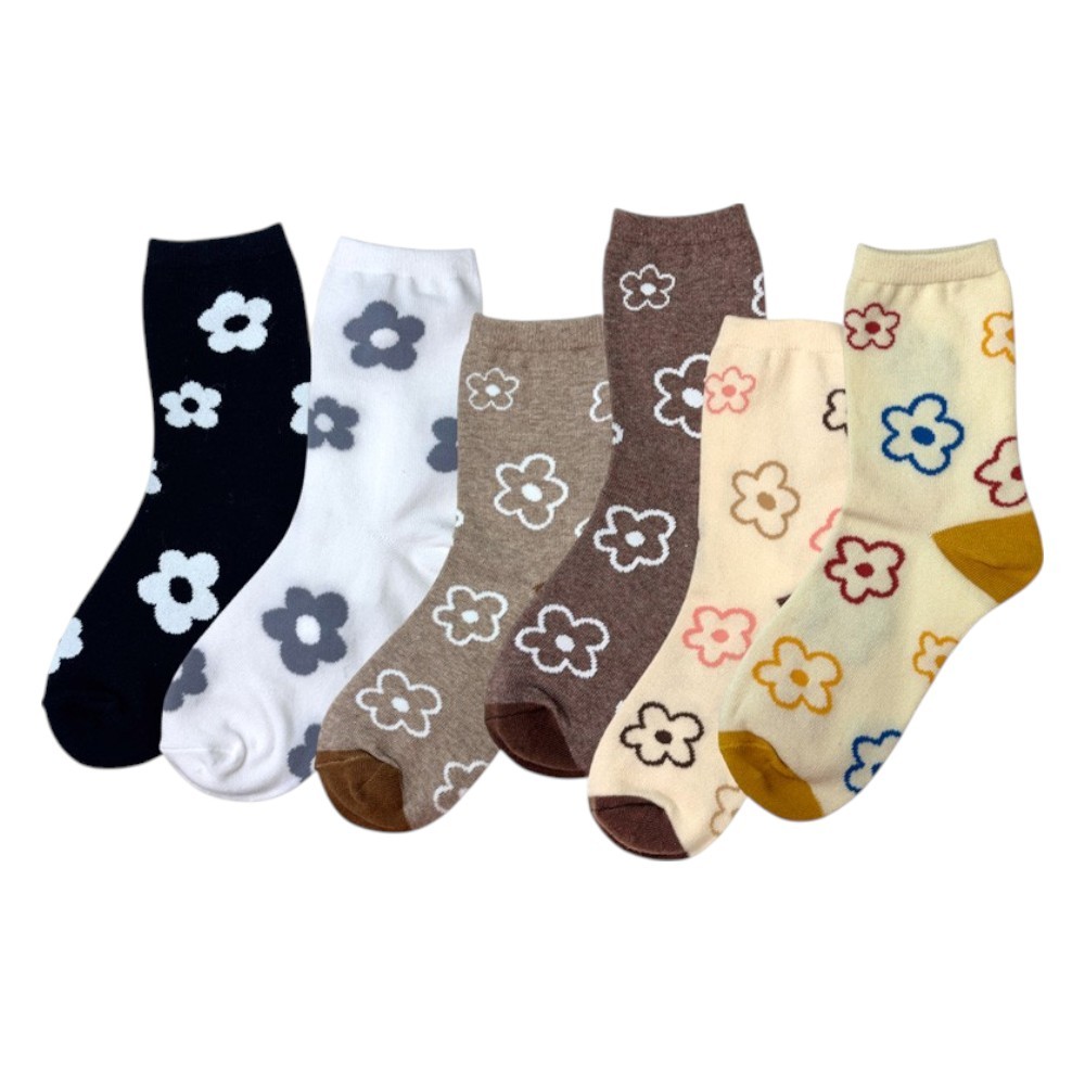 【D&G】花朵女襪<撞色麻卡其>D597 短襪 中筒襪 穿搭襪, , large