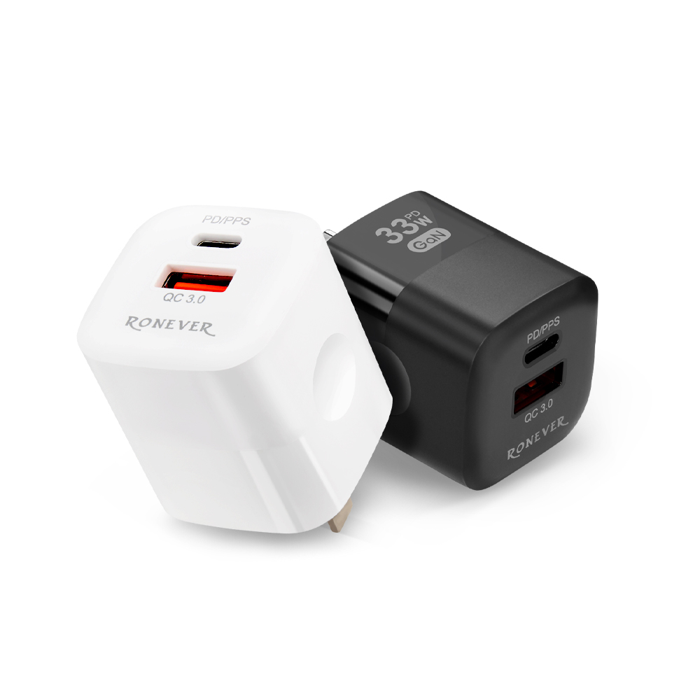 [RONEVER] 33W氮化鎵GaN雙孔充電器 DE028 黑, , large