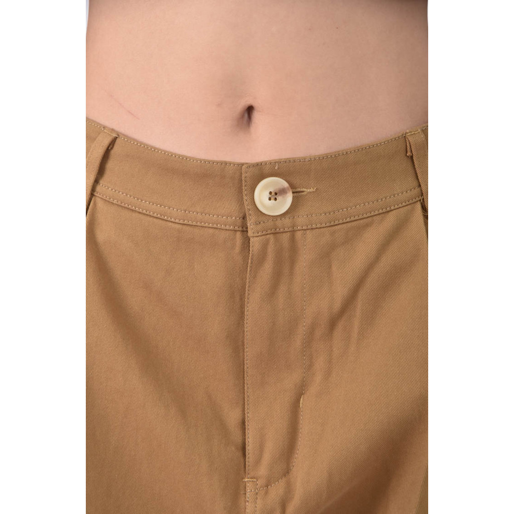 (M) 邊縫高腰棉質純棉黃色長褲二手衣, , large