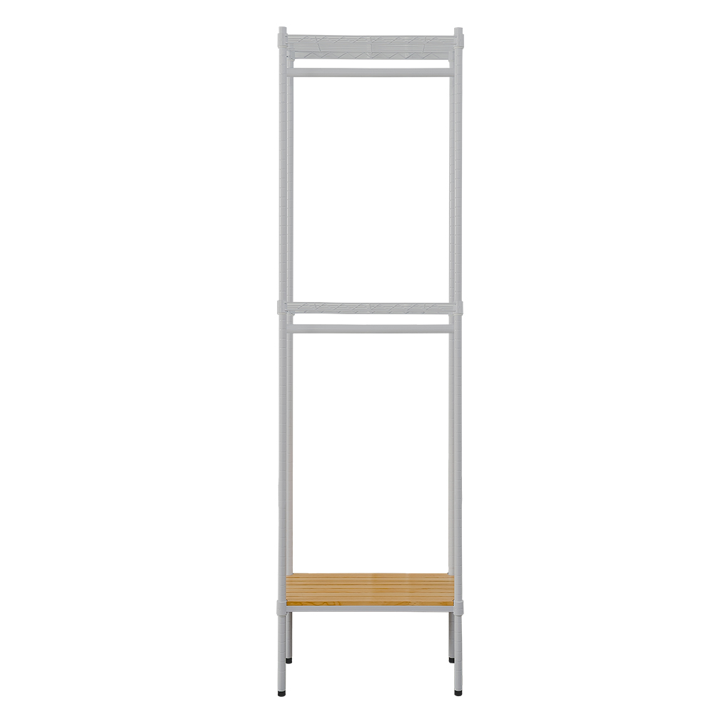 【Y HOUSE】60x30x210cm Pine Wood Three-Layer Double Rod Wardrobe with Wheels - White, , large