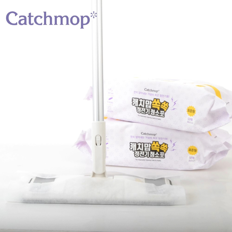 〔得來亞〕Catchmop 輕巧平板拖把居家4件超值組 (1桿+1布+50乾巾+30濕巾) / 清潔拖地不費力, , large