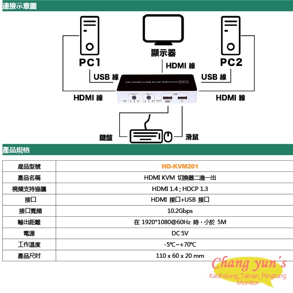 昌運監視器 HD-KVM401 四進一出4K HDMI KVM USB 切換器, , large