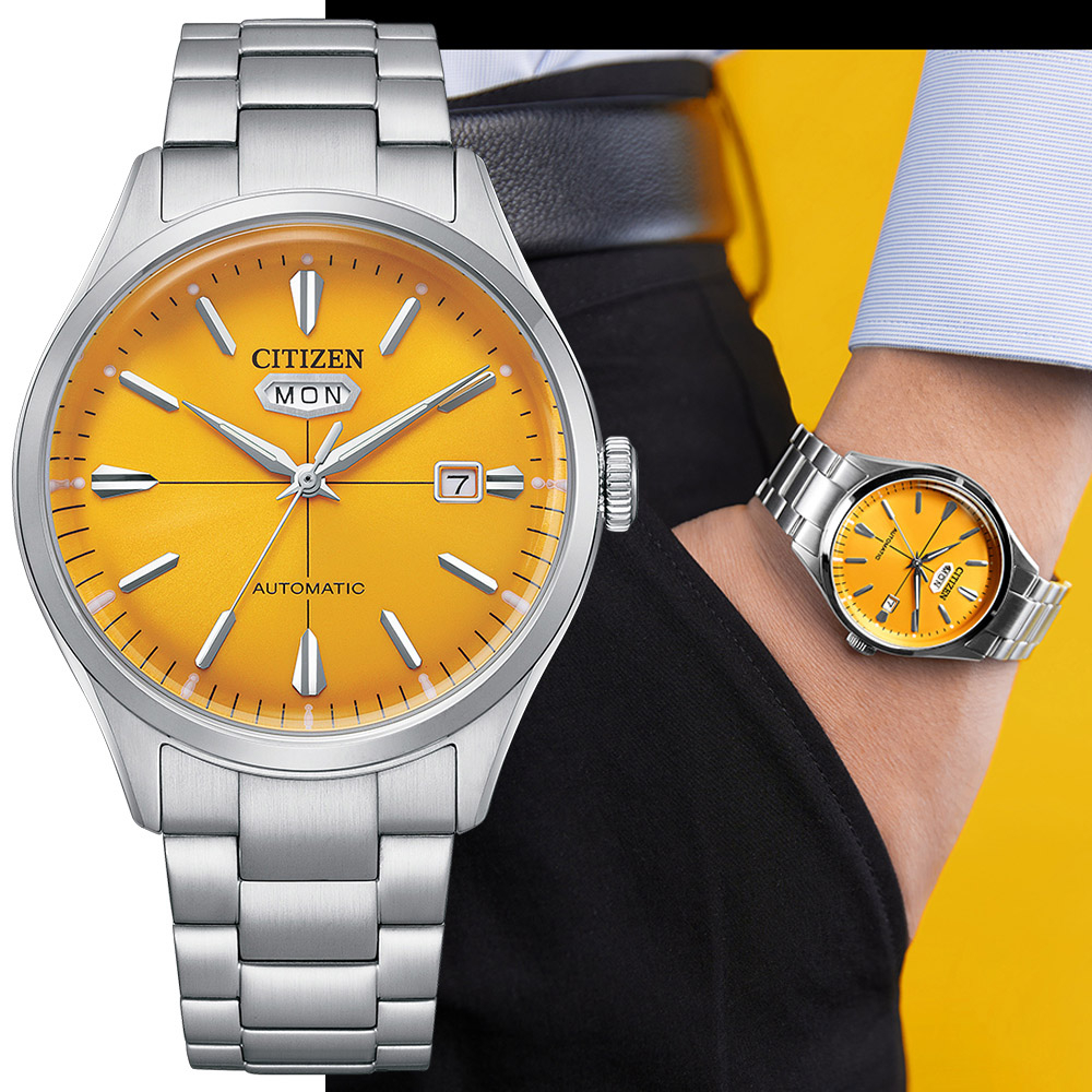 CITIZEN 星辰 朝日C7機械錶-黃 NH8391-51Z, , large