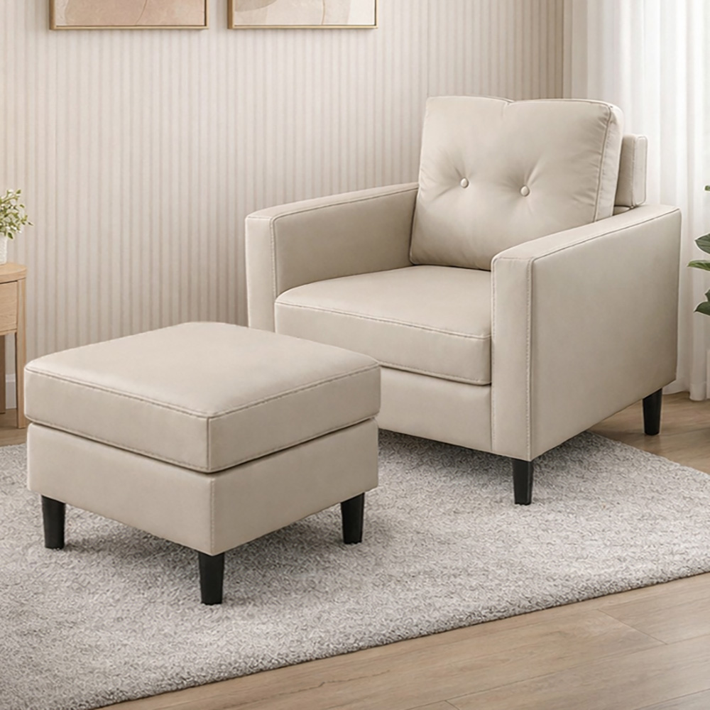 【Hampton 漢汀堡】 哈特利皮面單人沙發椅組-卡其色, , large