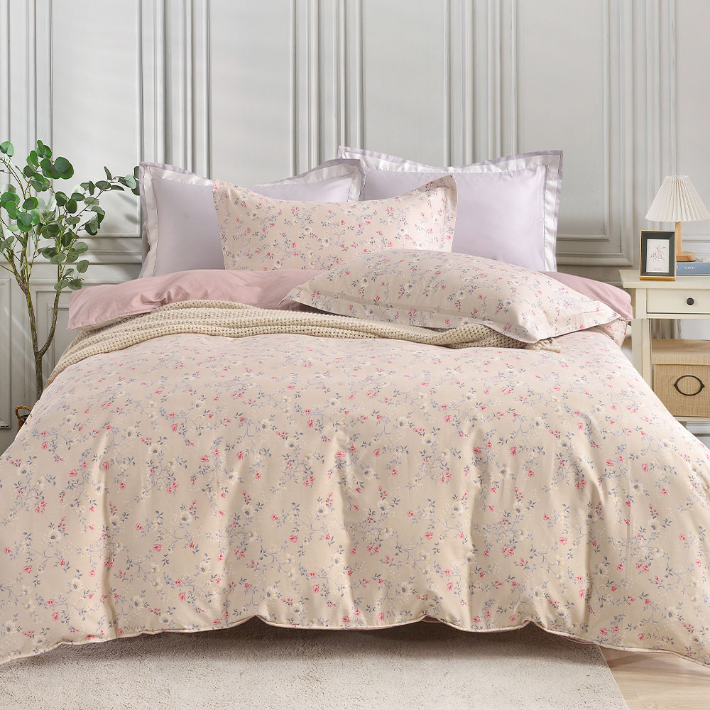 【Betrise】Camellia Cheese | Environmentally friendly printing and dyeing anti-mite antibacterial 100% combed cotton dual-purpose quilt bed sheet set - extra large, 山茶芝士, large