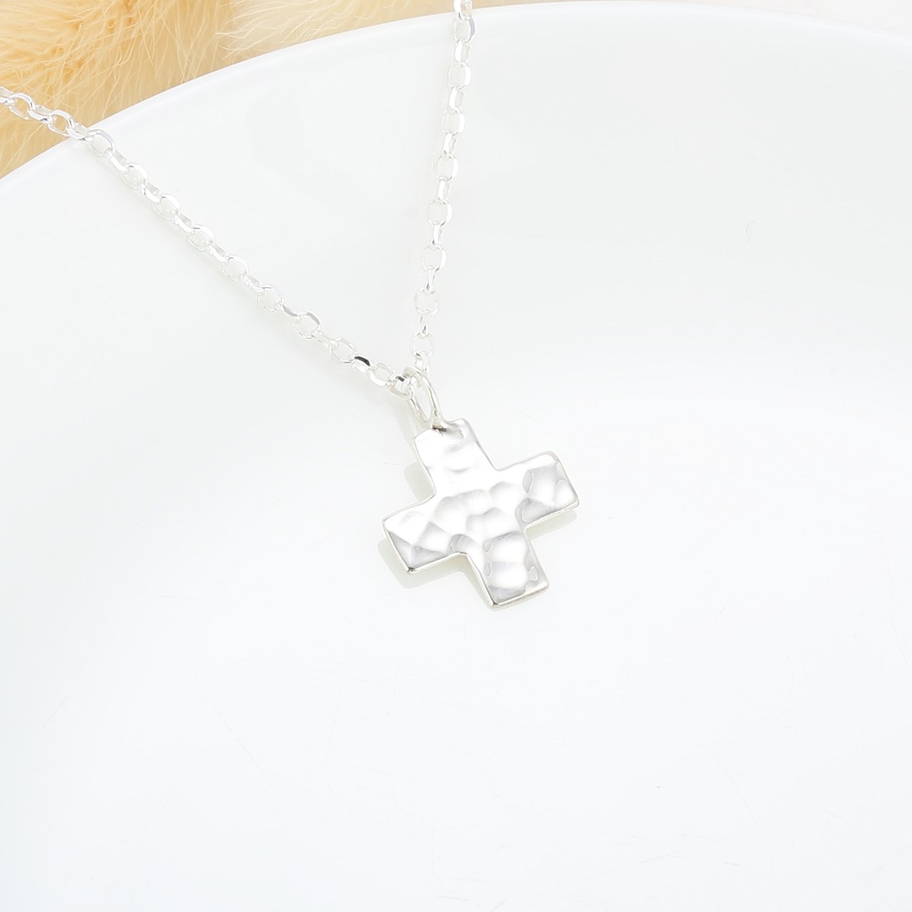 【Angel & Me】Large Hammered Prayer Cross s925 sterling silver necklace gift, , large