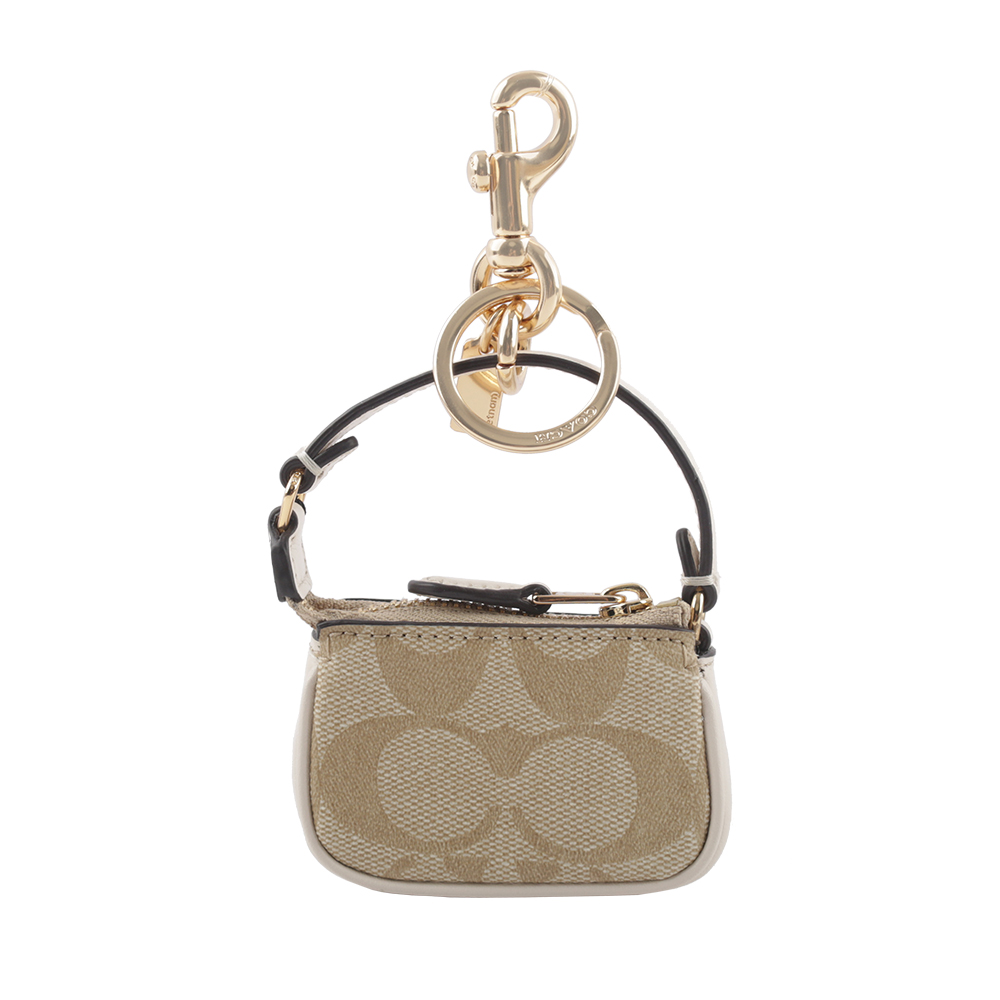 COACH Mini Nolita 手提包造型吊飾/鑰匙圈/淺卡其/白色, , large