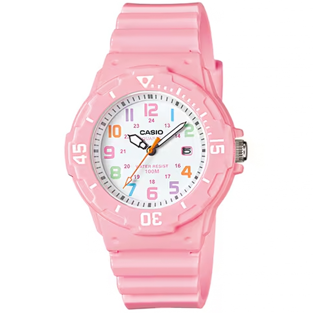 CASIO 卡西歐 迷你運動風指針手錶-粉x白 LRW-200H-4B2V