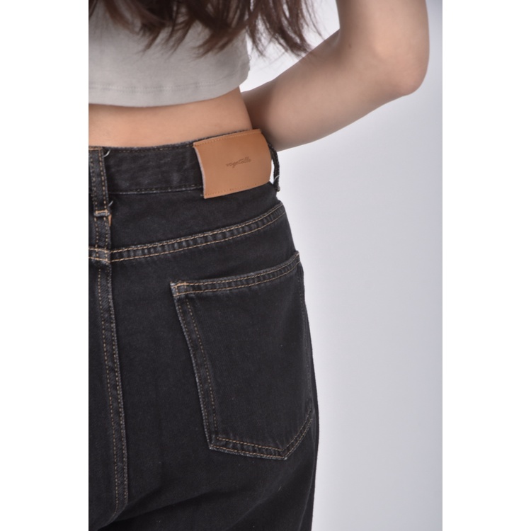 (M) 高腰丹寧牛仔質感黑色長褲二手衣, , large