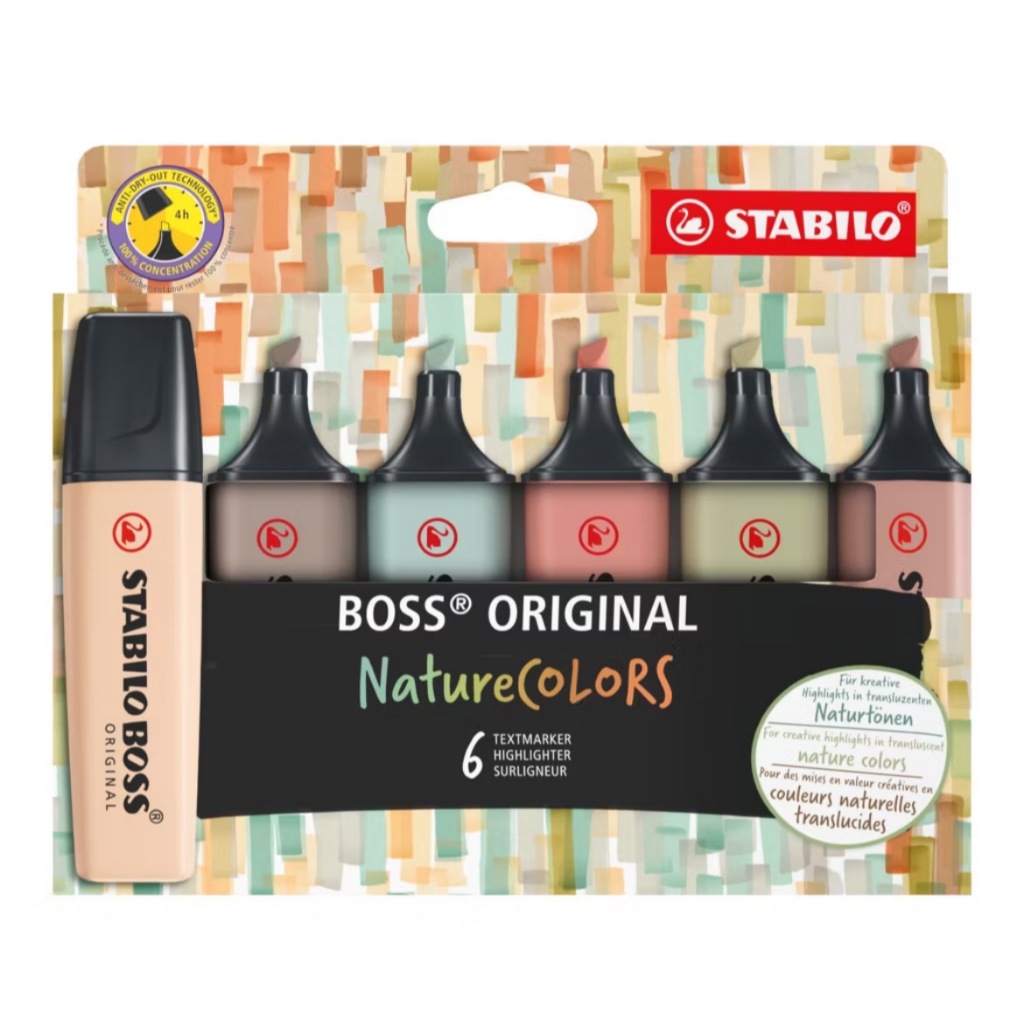 【德國天鵝STABILO】BOSS ORIGINAL NatureCOLORS 波士經典螢光筆 低飽/暖色/冷色(組)低飽和色系6色(ST70/6-2-2), , large