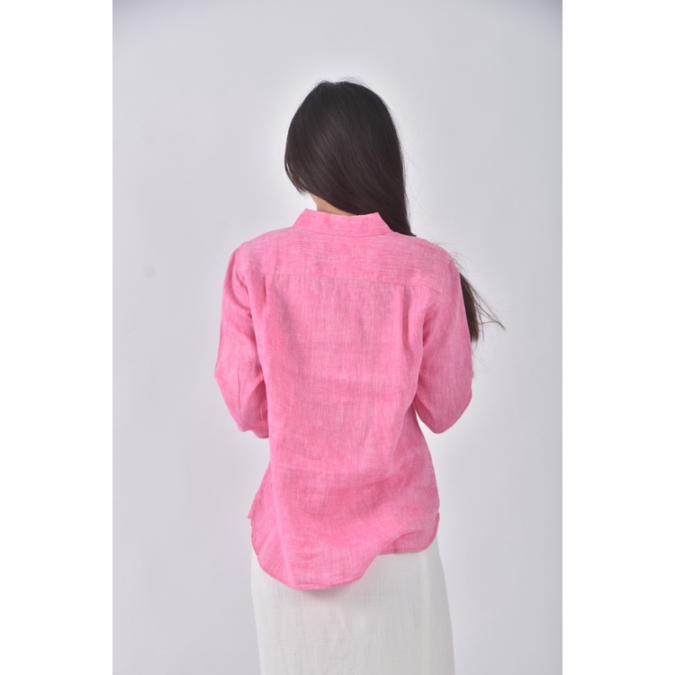 (S) uniqlo質感亞麻純亞麻粉色長袖上衣二手衣, , large
