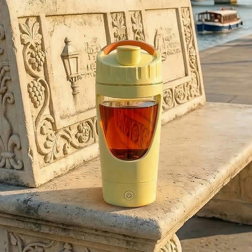 電動攪拌杯 700ml 【熱力黃】可拆底座 一鍵自動攪拌 防漏杯蓋 健身 辦公室 送禮 咖啡 隨行杯 攪拌杯 搖搖杯 蛋白粉 奶昔, , large