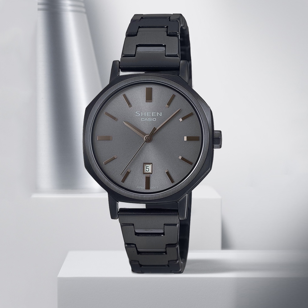 CASIO 卡西歐 SHEEN 文青風格 八角形鍊帶女錶 SHE-4554BD-8A, , large