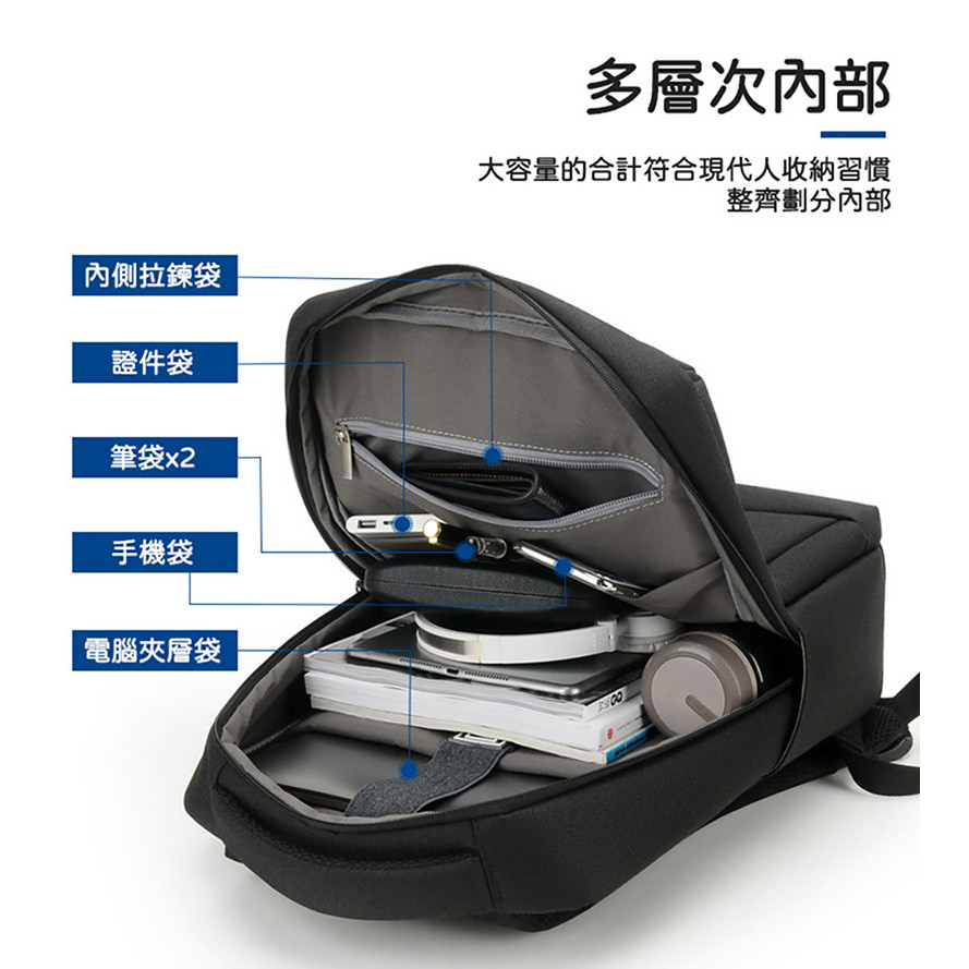 商務款 後背包 雙肩包 防水 電腦背包 學生書包 大容量 旅行包-黑/灰-0808110, , large