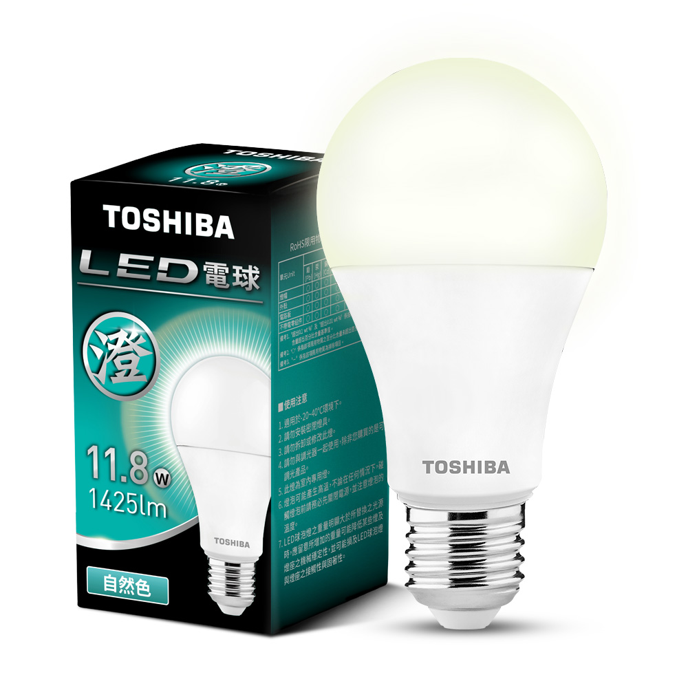 【TOSHIBA 東芝】60入原廠箱裝 澄系列 LED廣角燈泡  11.8W 高亮省電(晝光色/燈泡色/自然色), , large