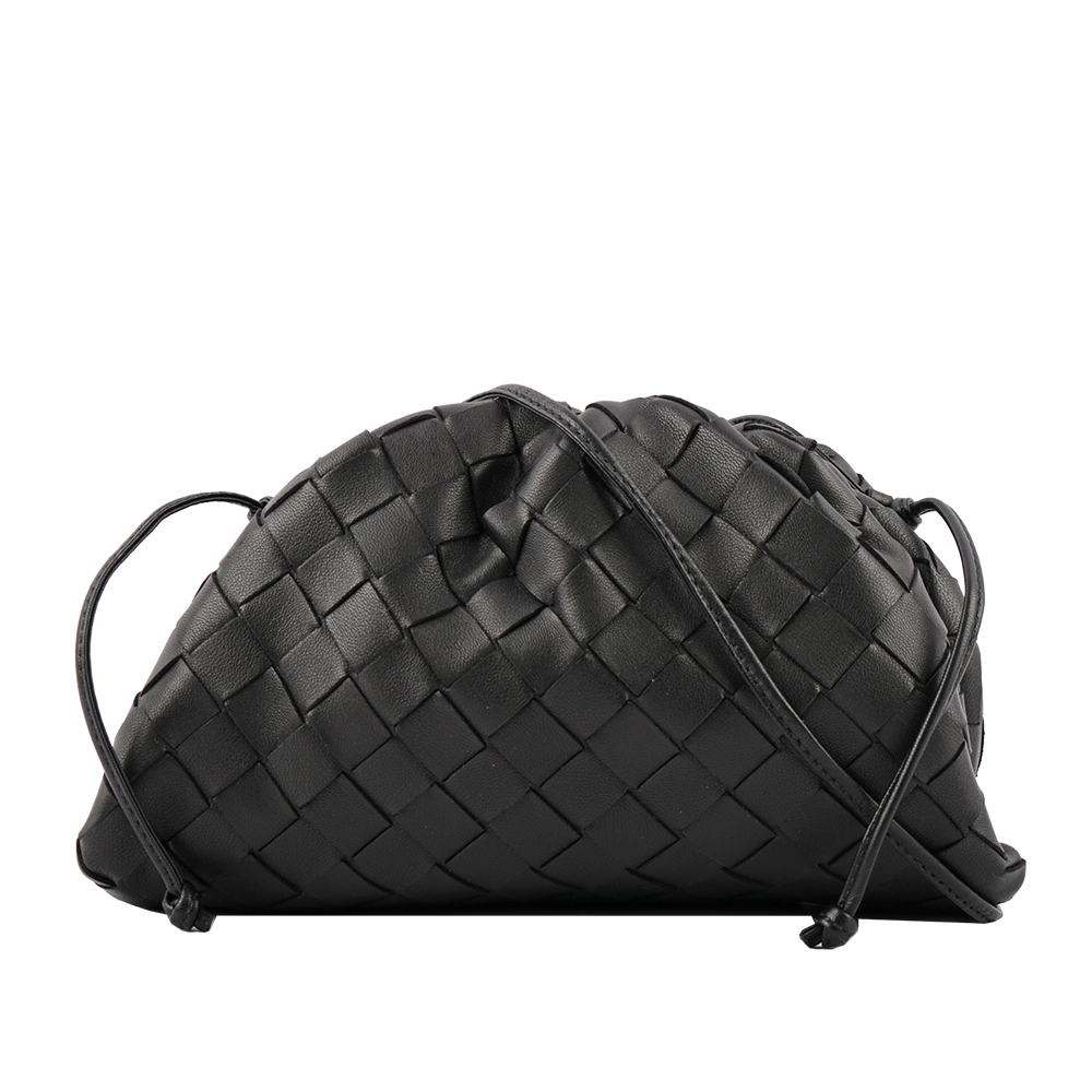 BOTTEGA VENETA 小羊皮MINI POUCH編織雲朵包/黑色, , large