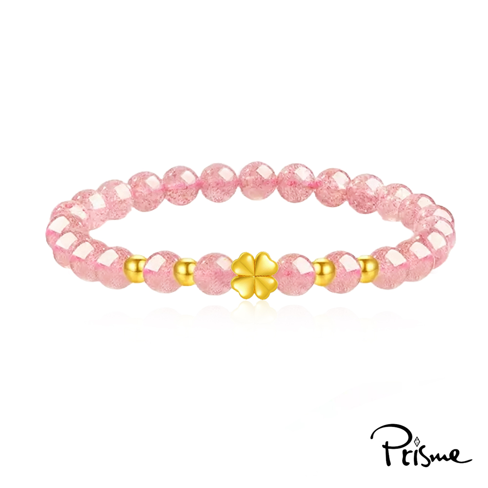 【Prisme Gold】黃金手鍊 999純金綴飾粉珠手鍊 (金重：約0.05錢&plusmn;0.02) - 優雅四葉草, , large