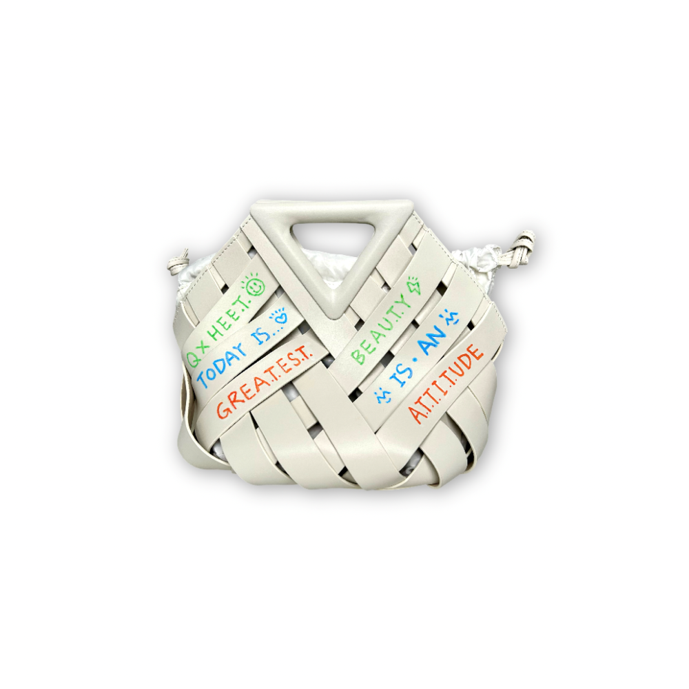 Design woven handbag white (L), , large