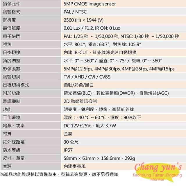 昌運監視器 門市推廣售價 可取 IT-BL5168-TW 500萬畫素 同軸音頻攝影機 管型監視器, , large