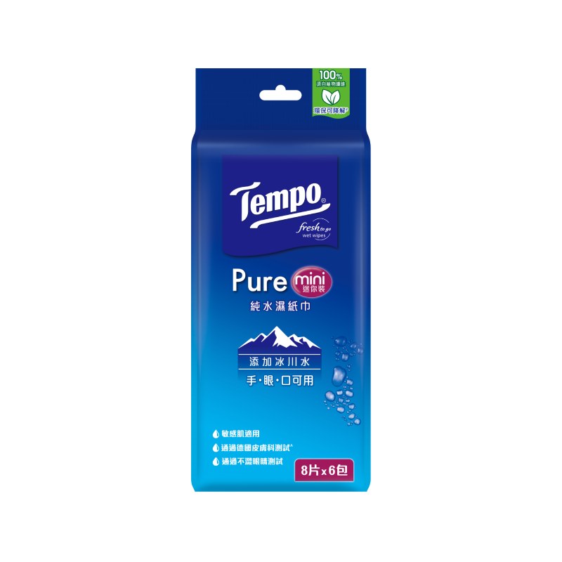 Tempo冰川純水濕巾迷你裝8抽x6, , large