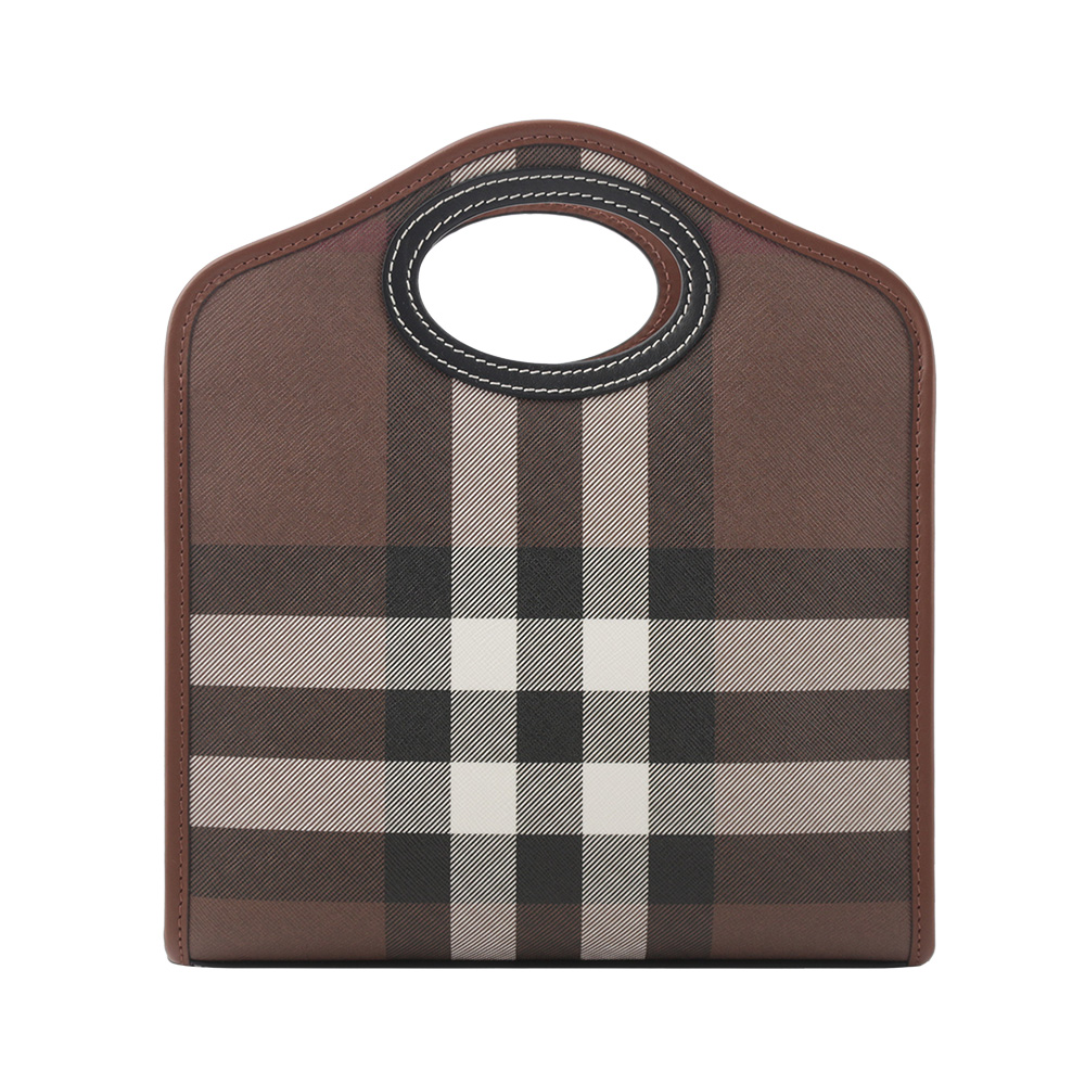 BURBERRY 格紋拼皮革手提/斜背口袋包(Mini)/暗樺木棕色, , large