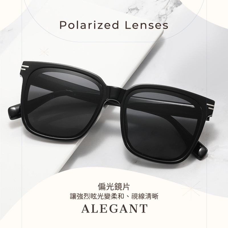 流線黑韓版中性時尚方框TR90寶麗來偏光墨鏡/UV400太陽眼鏡〔ALEGANT〕, , large