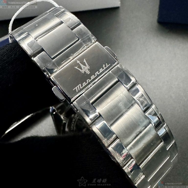 [星晴錶業]MASERATI手錶,46mm,R8873612049白色錶面黑錶殼銀色精鋼錶帶款, , large