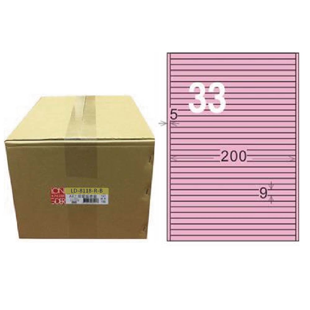 【龍德】LONGDER 三用電腦標籤 A4 33格 圓角 9*200mm粉紅1000張/箱 LD-8118-R-B(適用雷射、噴墨、影印), , large
