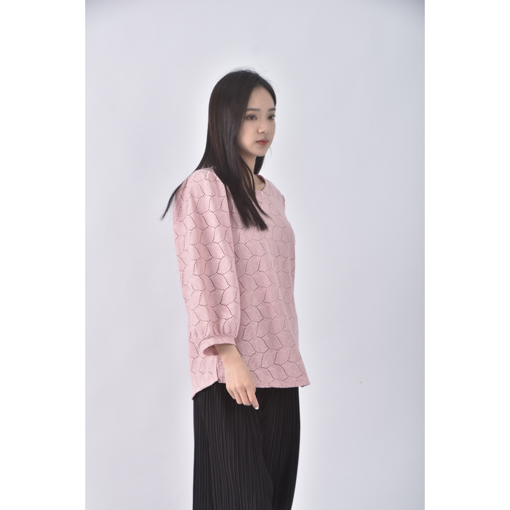 (S) net圓領粉色長袖上衣二手衣, , large