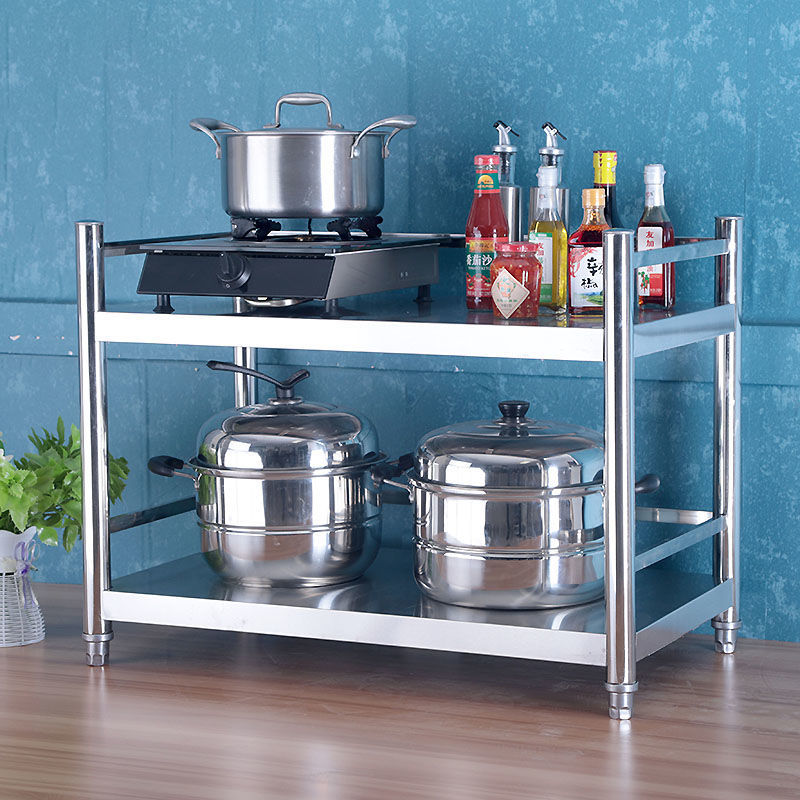 【誠宜居家】80x45x60公分 (三面圍欄-二層不鏽鋼置物架)升級款加粗加厚-加強底部橫梁 收納架 不鏽鋼置物架 不銹鋼置物架 廚房不銹鋼置物架 置物架 家電架 廚房架 架子, , large