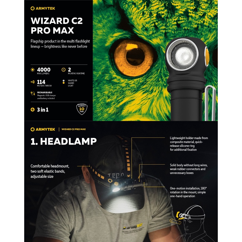 【電筒王】加拿大 Armytek Wizard C2 PRO MAX 4000流明 三合一 手電筒 頭燈 單車燈 防水強, , large