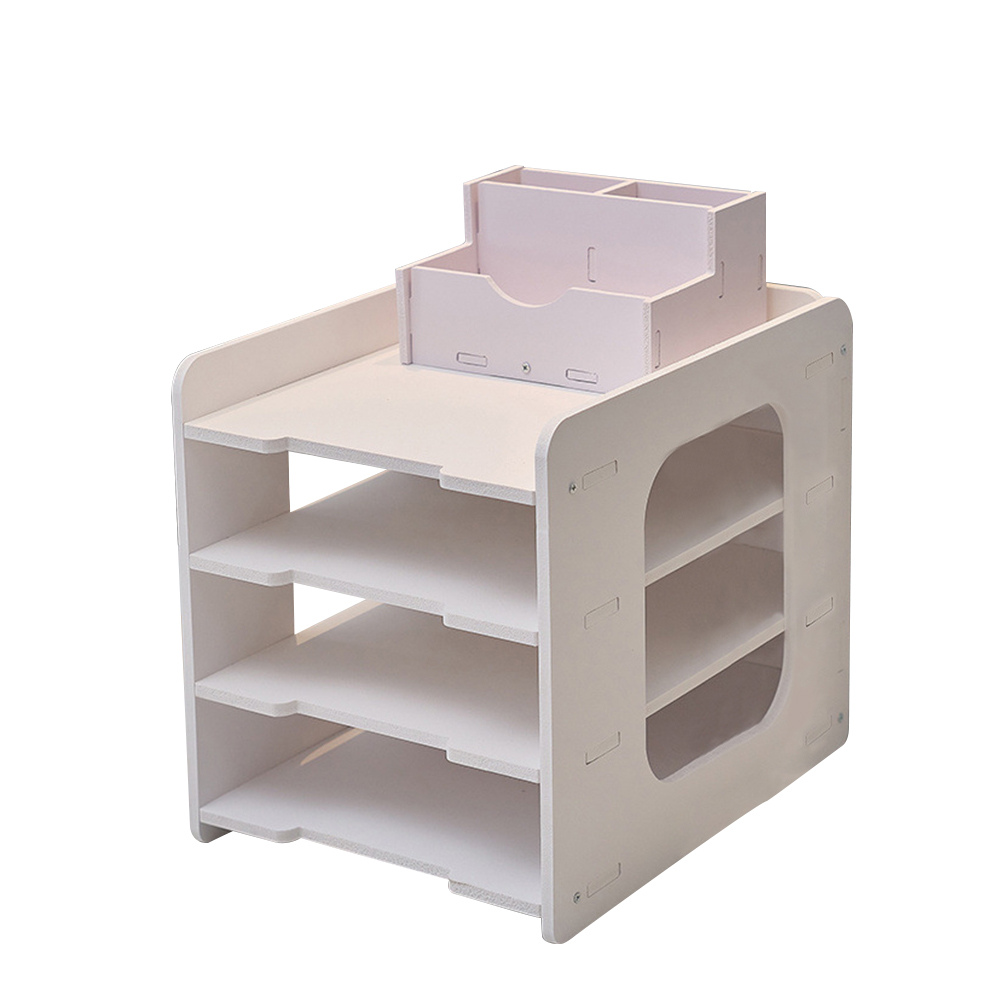 【ENNE】DIY四層桌面A4文件收納置物架含迷你收納盒(檔案架/資料架/多層收納架/層架/辦公用品/桌上收納/辦公桌書架)(F0034), , large