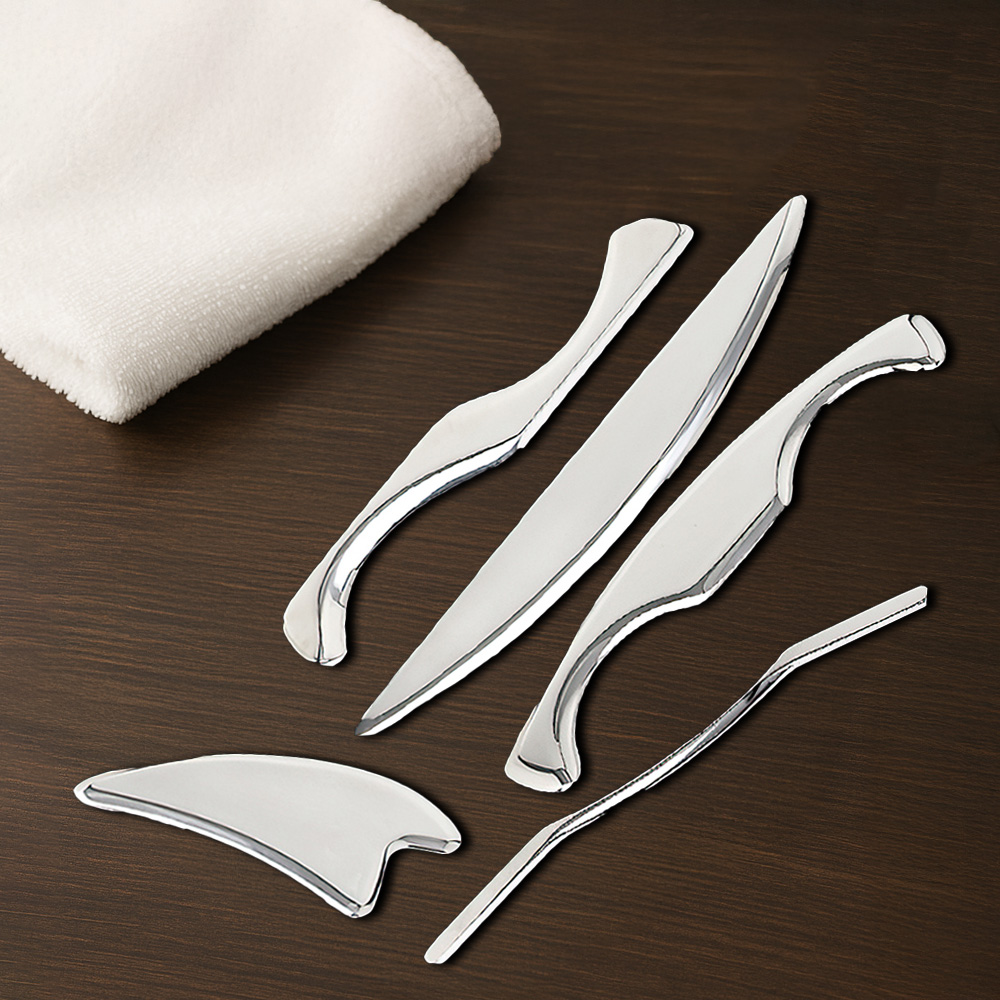 【上手家居】5套組 不鏽鋼筋膜刀 皮革收納套組(刮痧板/刮痧棒/撥筋棒/刮痧刀/按摩刀), , large