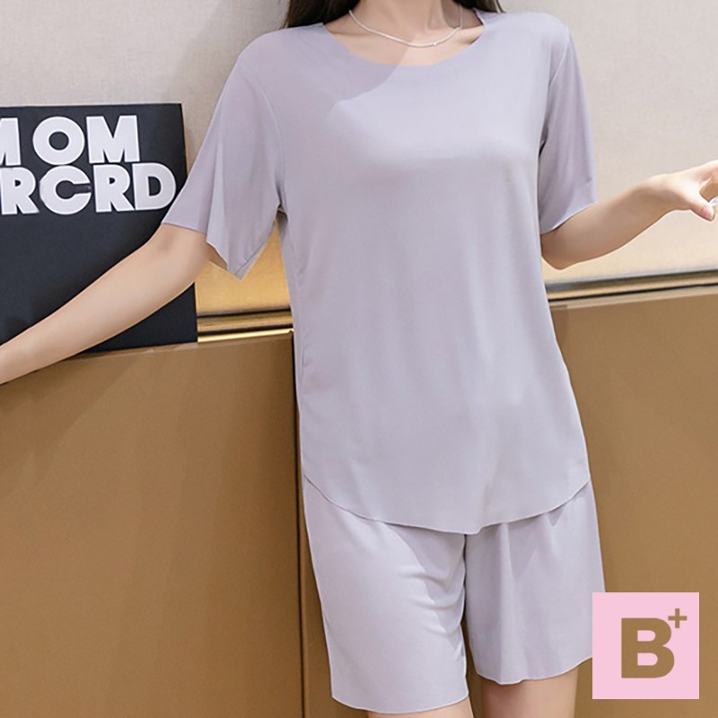 大尺碼-冰凉-居家服-冰絲套装-黑/粉/淺灰-0113003, 81粉紅, large