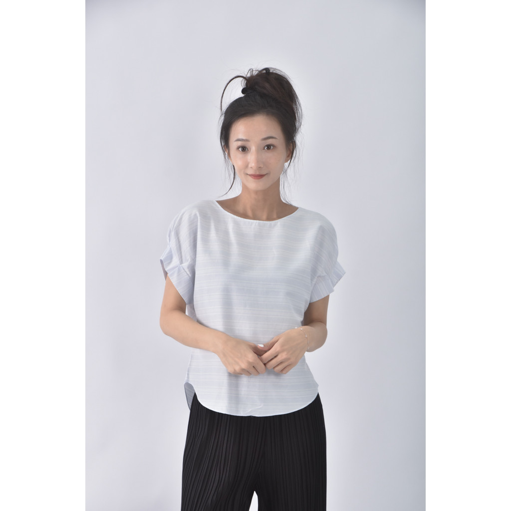 (S) kumikyoku橫條紋藍色短袖上衣二手衣, , large