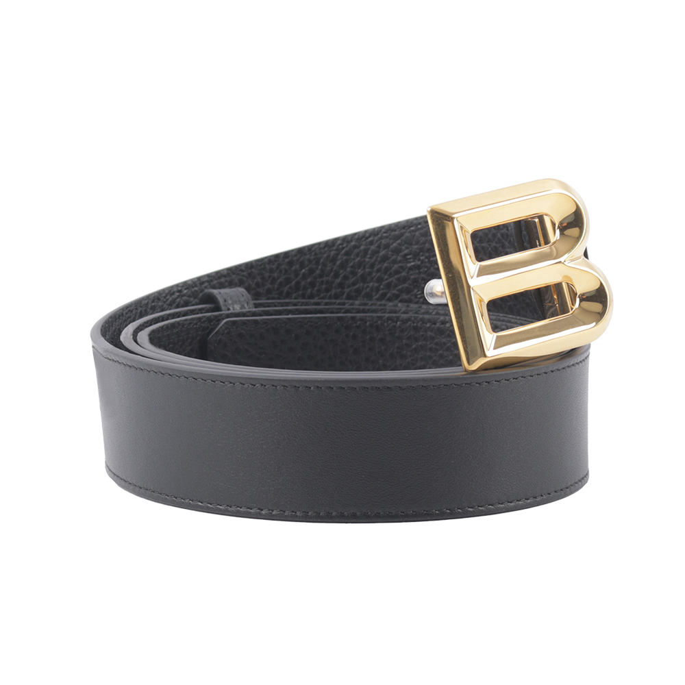 BALLY B-BUCKLE 3.5cm 金釦小牛皮皮帶/黑色, , large