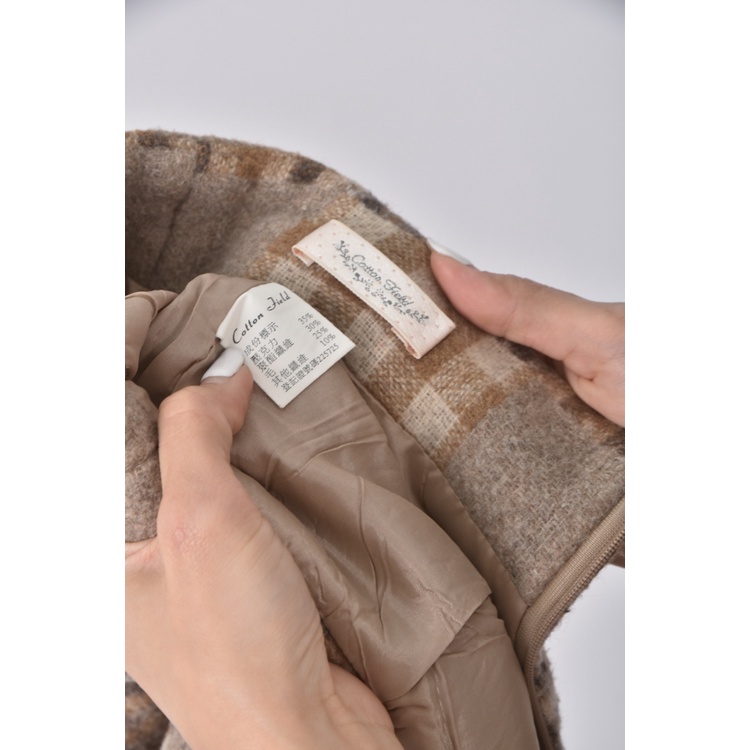 (M) cotton field高腰質感格紋棕色短褲二手衣, , large