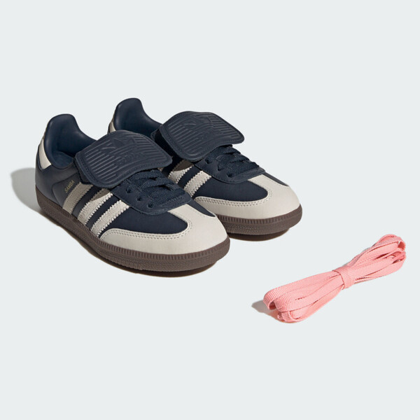 Kixpress-Adidas Samba Lt W 女 運動休閒鞋 德訓鞋 復古 麂皮 翻鞋舌 舒適 深藍 米 [JH5705], , large
