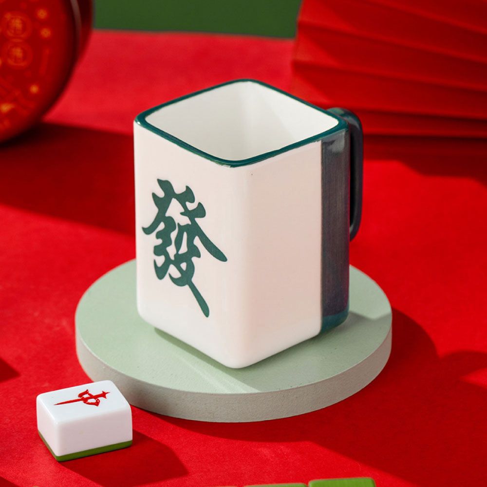 好運旺旺麻將馬克杯【發財/紅中】 杯子 交換禮物 水杯 馬克杯 發財 畢業禮物 聖誕節 造型馬克杯 陶瓷杯 好運杯 發財馬克杯 轉運, , large