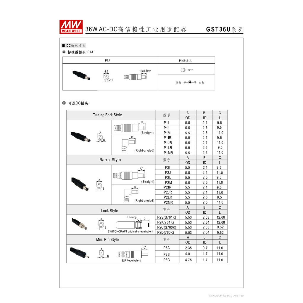 明緯21.5W全球認證桌上型變壓器(GST36U05-P1J), , large