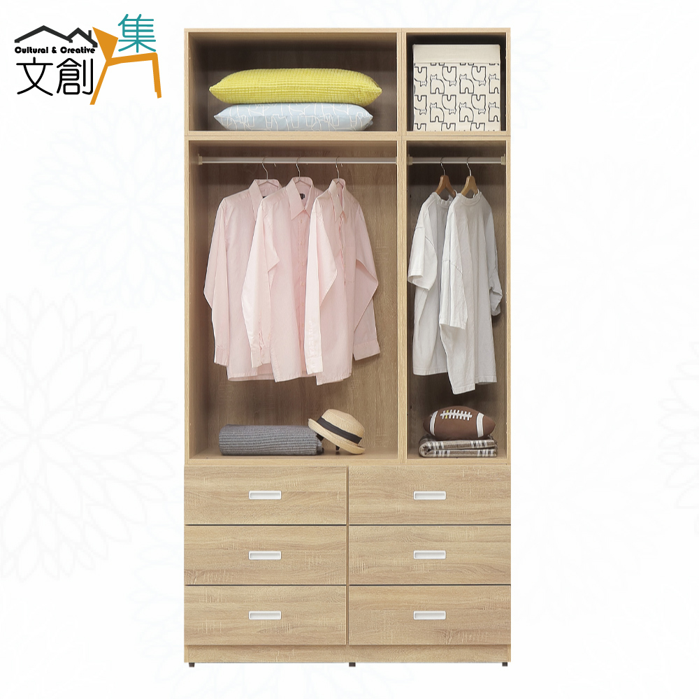【文創集】蘿柏原橡4尺六門六抽加高衣櫃組合(客約商品), , large