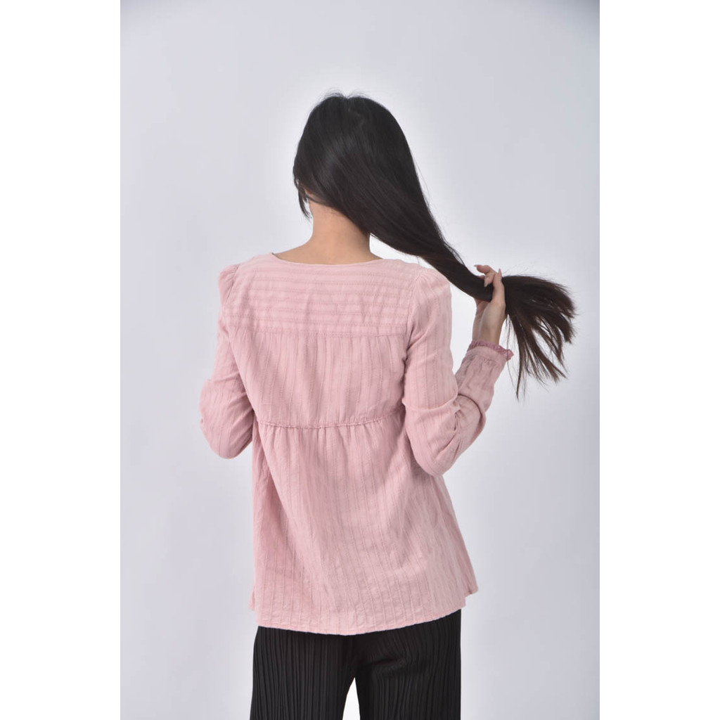 (S) edc棉質直條紋粉色長袖上衣二手衣, , large