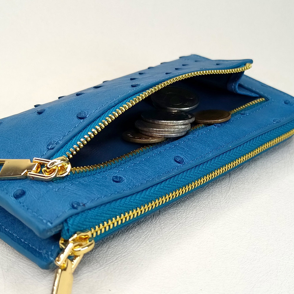 【M2nd】柯蜜頓鴕鳥皮通勤組輕薄長夾/證件套(土耳其藍-T65AT07A), , large