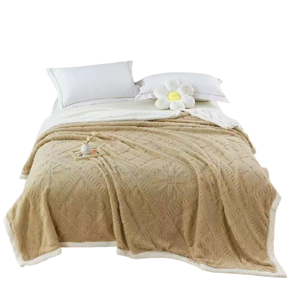 [Home Shopping Network Selected] 3D Snowflake Design Two-Tone Murray Fleece Blanket - Milk Tea Color (150x200cm), , large