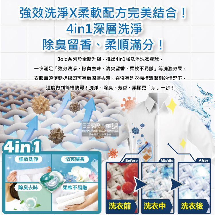 [日日好物]日本P&G Bold-強洗淨4合1消臭柔軟香氛洗衣凝膠球92顆/袋-白葉花香(水藍)(洗衣球,洗衣膠囊,家庭號補充包,衣物防皺好熨燙柔軟花香,洗衣機槽防霉洗劑), , large