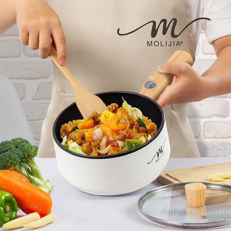 【MOLIJIA】1.6L-M18 Multifunctional Non-stick Electric Cooking Pot - White Wood Grain, , large