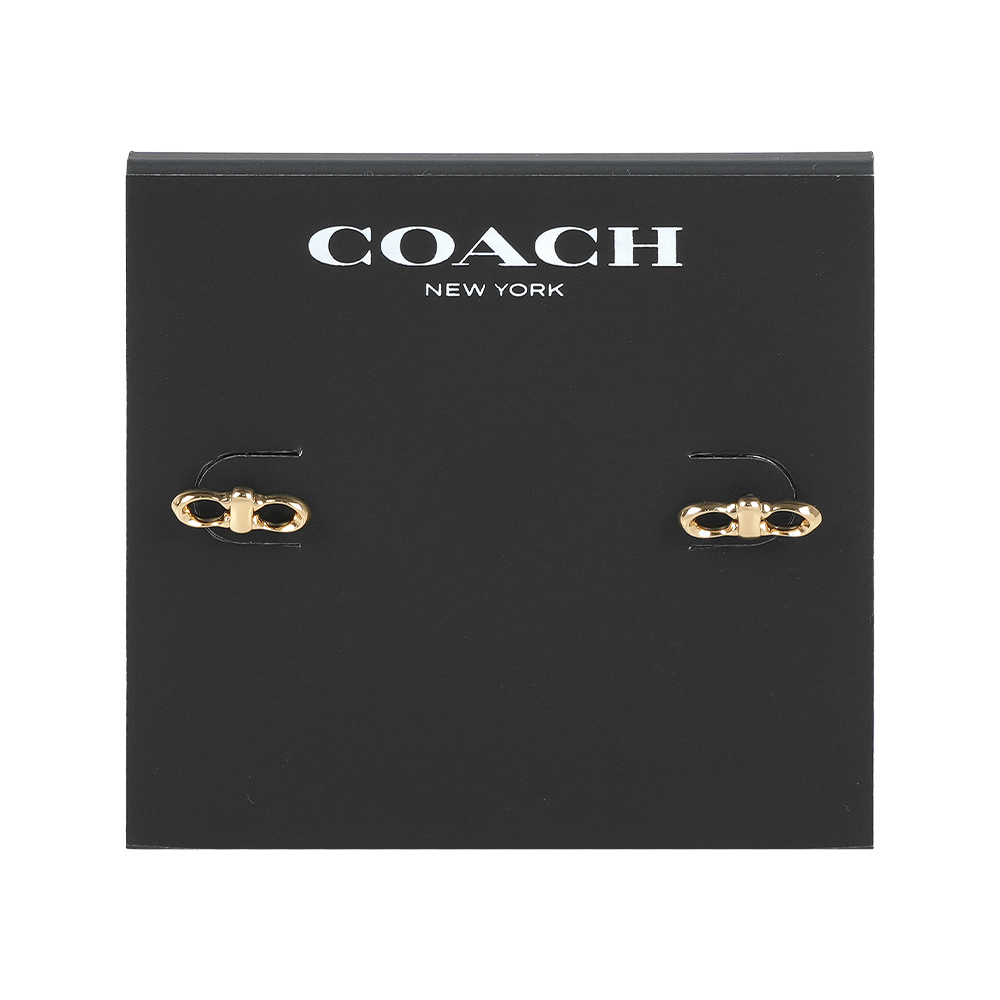 COACH CC Logo 連結造型針式耳環(金色), , large