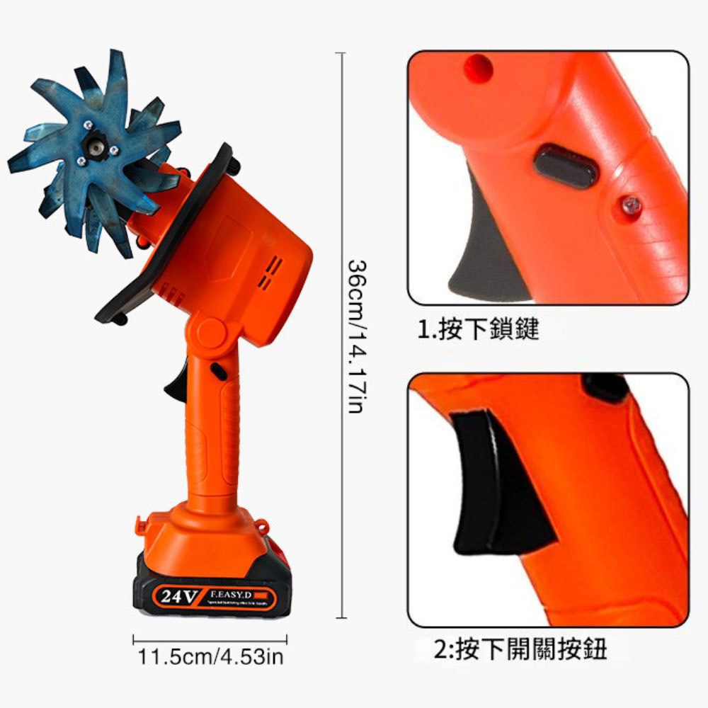 New multi-functional lithium-ion electric tiller with 5 batteries, one battery and one charger, , large